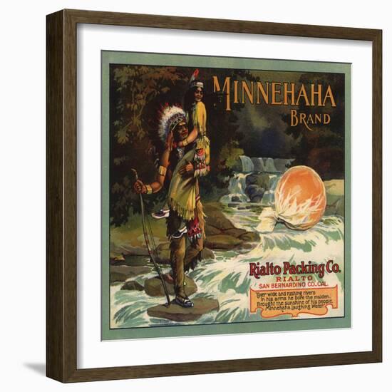 Minnehaha Brand - Rialto, California - Citrus Crate Label-Lantern Press-Framed Art Print
