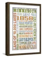 Minnesota - Barnwood Typography-Lantern Press-Framed Art Print