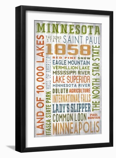 Minnesota - Barnwood Typography-Lantern Press-Framed Art Print