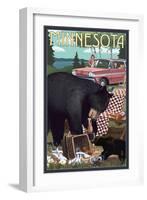 Minnesota - Bear and Picnic Scene-Lantern Press-Framed Art Print