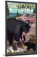 Minnesota - Bear and Picnic Scene-Lantern Press-Mounted Art Print