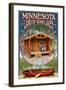 Minnesota - Cabin and Lake-Lantern Press-Framed Art Print