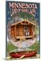 Minnesota - Cabin and Lake-Lantern Press-Mounted Art Print