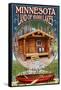 Minnesota - Cabin and Lake-Lantern Press-Framed Stretched Canvas