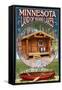 Minnesota - Cabin and Lake-Lantern Press-Framed Stretched Canvas