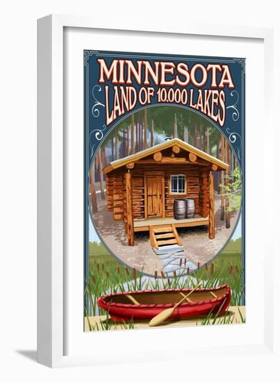 Minnesota - Cabin and Lake-Lantern Press-Framed Art Print