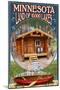 Minnesota - Cabin and Lake-Lantern Press-Mounted Art Print