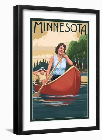 Minnesota - Canoers on Lake-Lantern Press-Framed Art Print