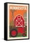 Minnesota - Country - Woodblock-Lantern Press-Framed Stretched Canvas