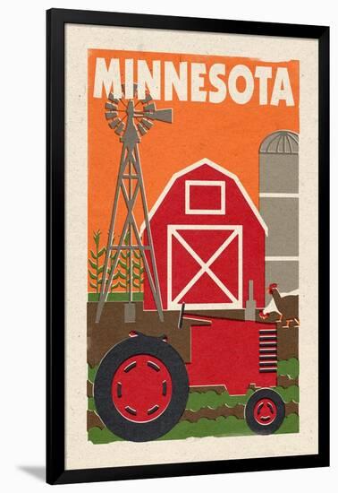 Minnesota - Country - Woodblock-Lantern Press-Framed Art Print