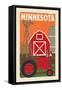 Minnesota - Country - Woodblock-Lantern Press-Framed Stretched Canvas