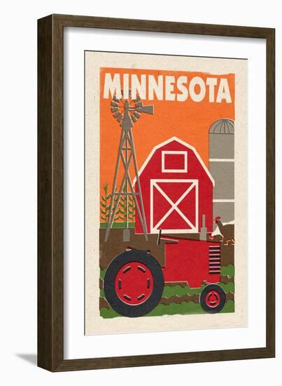 Minnesota - Country - Woodblock-Lantern Press-Framed Art Print