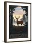 Minnesota - Deer and Sunrise-Lantern Press-Framed Art Print