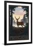 Minnesota - Deer and Sunrise-Lantern Press-Framed Art Print