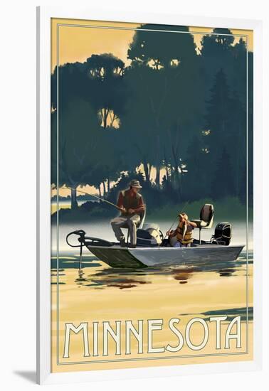 Minnesota - Fishermen in Boat-Lantern Press-Framed Art Print