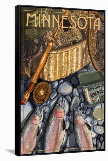 Minnesota - Fishing Still Life-Lantern Press-Framed Stretched Canvas