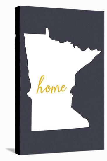 Minnesota - Home State - White on Gray-Lantern Press-Stretched Canvas