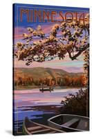 Minnesota - Lake Sunset Scene-Lantern Press-Stretched Canvas