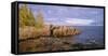 Minnesota, Lichen Covered Rocks and Stormy Sky over Lake Superior at Artist Point-John Barger-Framed Stretched Canvas