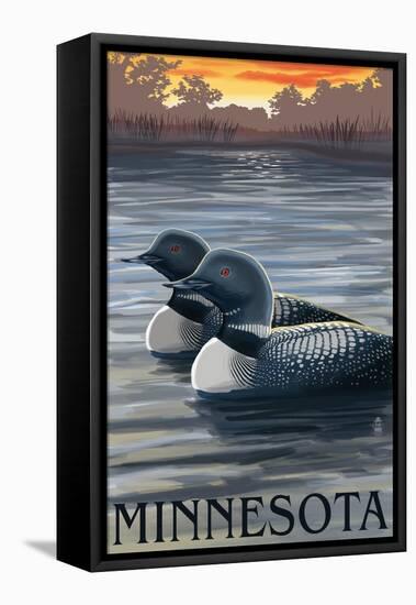 Minnesota Loons-Lantern Press-Framed Stretched Canvas