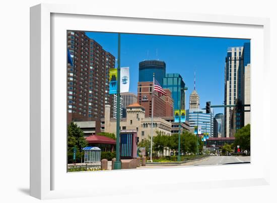 Minnesota, Minneapolis Skyline from Convention Center-Bernard Friel-Framed Photographic Print