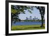 Minnesota, Minneapolis, Skyline over Lake Calhoun-Bernard Friel-Framed Photographic Print