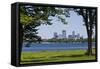 Minnesota, Minneapolis, Skyline over Lake Calhoun-Bernard Friel-Framed Stretched Canvas