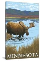 Minnesota - Moose and Lake-Lantern Press-Stretched Canvas