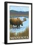 Minnesota - Moose and Lake-Lantern Press-Framed Art Print