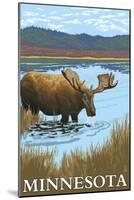 Minnesota - Moose and Lake-Lantern Press-Mounted Art Print