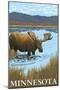 Minnesota - Moose and Lake-Lantern Press-Mounted Art Print