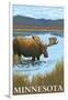 Minnesota - Moose and Lake-Lantern Press-Framed Art Print