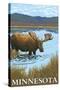 Minnesota - Moose and Lake-Lantern Press-Stretched Canvas