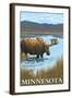 Minnesota - Moose and Lake-Lantern Press-Framed Art Print