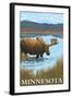 Minnesota - Moose and Lake-Lantern Press-Framed Art Print