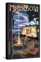 Minnesota - Retro Camper and Lake-Lantern Press-Stretched Canvas