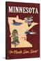 Minnesota - State Icons-Lantern Press-Stretched Canvas