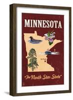 Minnesota - State Icons-Lantern Press-Framed Art Print