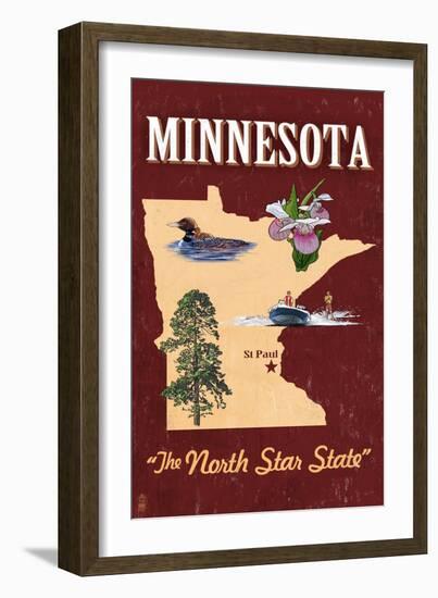 Minnesota - State Icons-Lantern Press-Framed Art Print