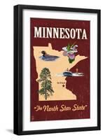 Minnesota - State Icons-Lantern Press-Framed Art Print