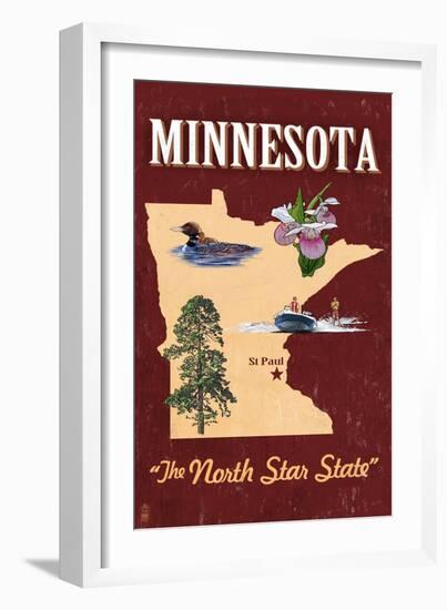 Minnesota - State Icons-Lantern Press-Framed Art Print