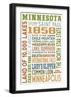 Minnesota - Typography-Lantern Press-Framed Art Print