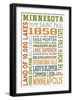 Minnesota - Typography-Lantern Press-Framed Art Print