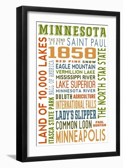 Minnesota - Typography-Lantern Press-Framed Art Print