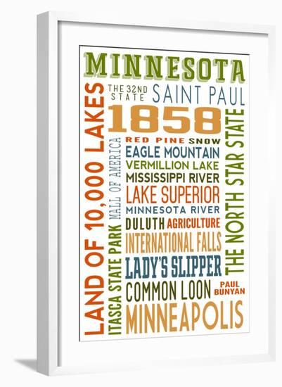 Minnesota - Typography-Lantern Press-Framed Art Print