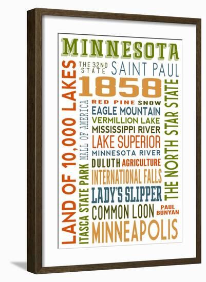 Minnesota - Typography-Lantern Press-Framed Art Print