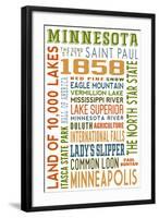 Minnesota - Typography-Lantern Press-Framed Art Print