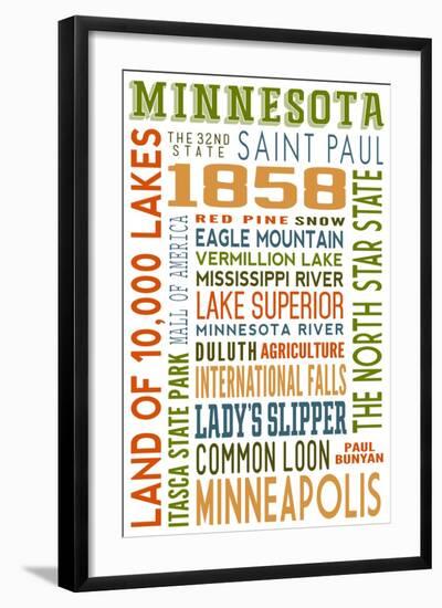 Minnesota - Typography-Lantern Press-Framed Art Print