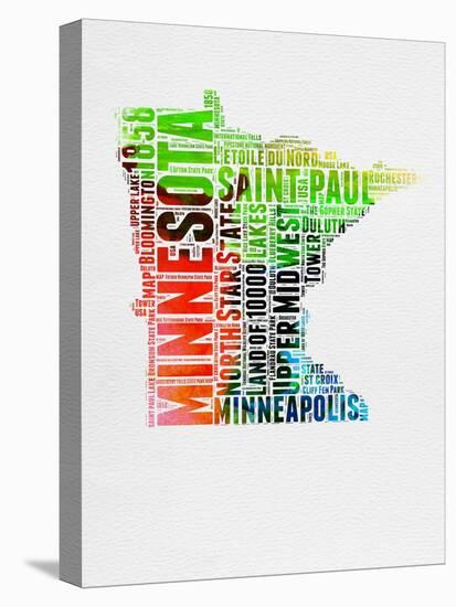 Minnesota Watercolor Word Cloud-NaxArt-Stretched Canvas