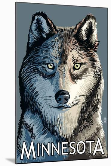 Minnesota - Wolf Up Close-Lantern Press-Mounted Art Print